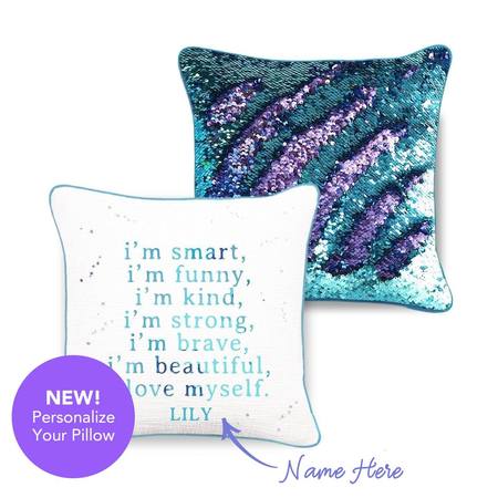 CONFIDENCE Mermaid Pillow w/ Aqua & Purple Sequins - Mermaid Pillow Co