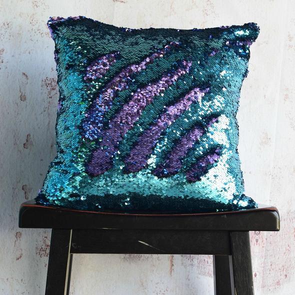 Aqua & Purple Sequin Mermaid Pillow