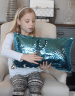 BELIEVE Pillow w/ Lake Blue & Silver Reversible Sequins