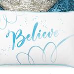 BELIEVE Pillow w/ Lake Blue & Silver Reversible Sequins