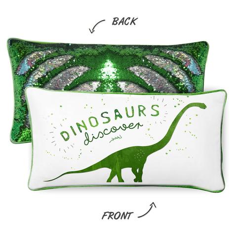DISCOVERY Dinosaur Pillow w/ Reversible Green & Silver Sequins