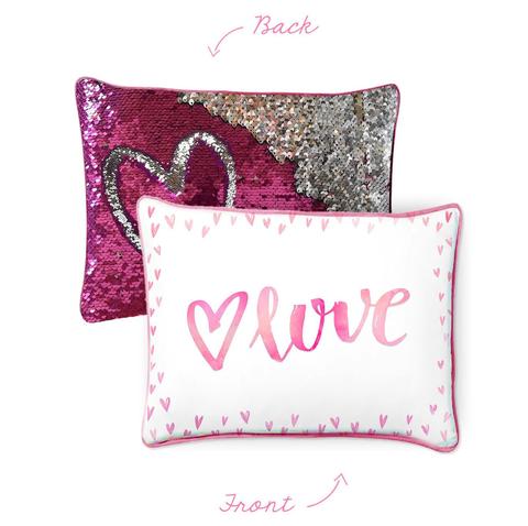 LOVE Pillow w/ Reversible Pink & Silver Sequins